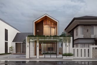 nordic house design,  concrete home, facade render, japandi exterior,bim render