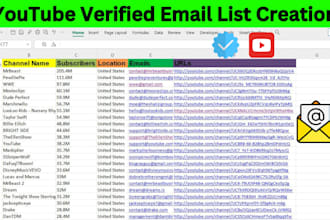 provide youtube channel niche based email list