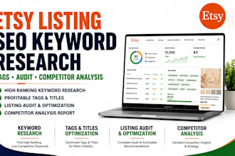 setup etsy listing SEO with keyword research tags audit and competitor analysis