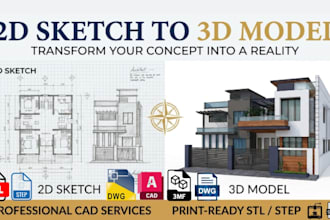 convert 2d pdf sketch to 3d stl file stp cad 3d model for 3d printing