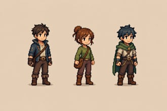 do custom pixel art characters and sprite sheets for indie, rpg and mobile games