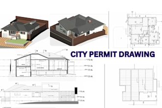 draw city permit architectural drawing, floor plan and blueprint