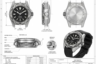 create watch cad design and technical drawing for manufacturing