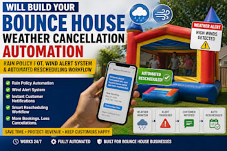bounce house weather cancellation automation rain policy bot wind alert system