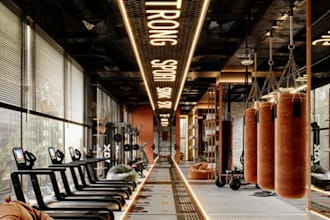 design 3d gym rendering, indoor leisure centre, fitness studio, gym equipments