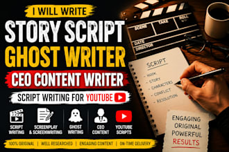 write story script, ghost writer, ceo content writer, script writing for youtube