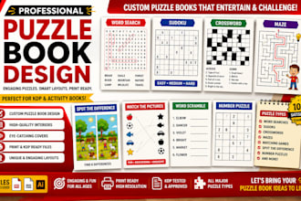 do custom puzzle book, activity book, kdp interior and book cover design
