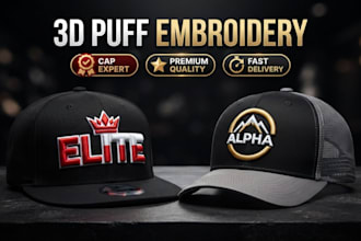 digitize 3d puff embroidery logo for hats caps and snapbacks