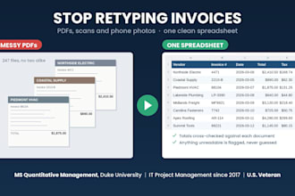 convert PDF invoices and receipts into an organized excel spreadsheet