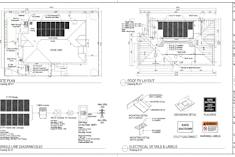 design solar permit plan set, pv layout, site plan, sld and permit drawings