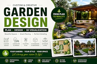 do custom garden design, landscaping plan and 3d visualization gartengestaltung