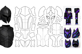 design minecraft skin, sewing pattern for cosplay custom foam armor helmet, mask