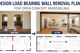 design load bearing wall removal plans for open concept remodeling