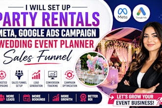 setup party rentals meta, google ads campaign wedding event planner sales funnel