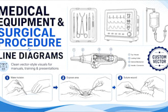 create medical equipment and surgical procedure line diagrams