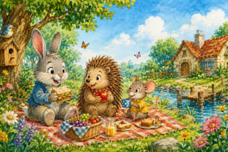 kinderbuch illustration, cartoon aquarell storybook art
