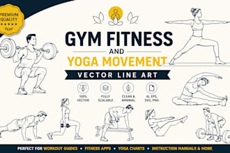 create gym fitness and yoga movement vector line art