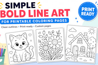 create simple bold line art for printable coloring pages