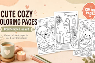 create cute cozy coloring pages with bold simple line art