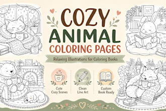 draw relaxing cozy animal illustrations for coloring books
