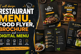 design restaurant menu, food flyer, brochure and digital menu