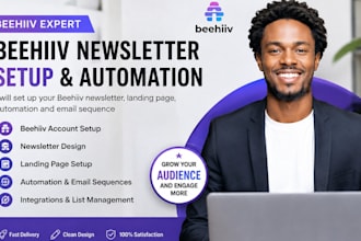 setup beehiiv newsletter, landing page design, email automation and website
