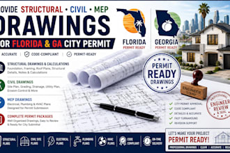 provide structural civil mep drawings engineer stamp for florida ga city permit