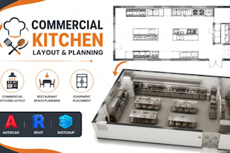 create commercial kitchen layout, restaurant space planning equipment drawings