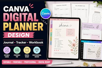 design canva hyperlinked digital journal planner financial tracker, bill logbook