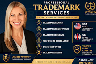 handle uspto trademark registration and patent filing, office action, attorney