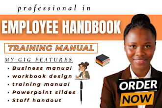 create a business staff training manual guide, employee onboarding handbook