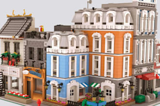 design custom lego moc, 3d lego model, digital city build, with lego instruction