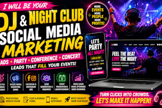dj night club social media marketing ads party, conference concert leads website