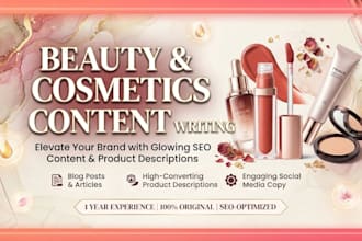 write SEO beauty, cosmetics and tech content, product descriptions