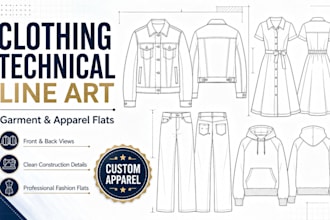 draw clothing garment and apparel technical line art