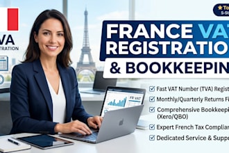 handle france vat registration, bookkeeping, compliance using quickbooks,xero
