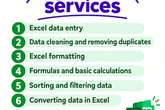 do excel data entry, cleaning, formatting and formulas