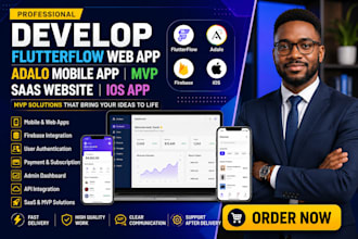 develop flutterflow web app adalo mobile app mvp flutter flow saas website ios
