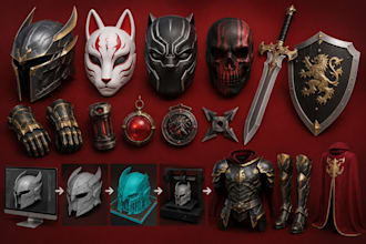 create custom 3d printable cosplay amor,  helmets,  masks,  swords, and props
