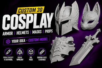 create custom 3d printable cosplay amor,  helmets,  masks,  swords, and props
