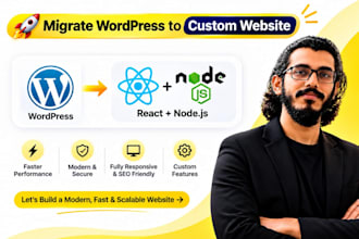 migrate wordpress to a custom react or next js , node js website