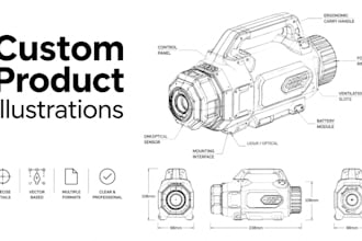 create custom product illustrations, technical drawings and vector line art