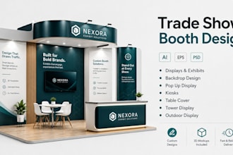 design tradeshow booth backdrop, banner, kiosk , canopy tent