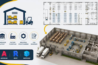 design warehouse layout, factory floor plan, industrial space planning cad