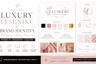 design luxury feminine brand identity, branding kit, brand board and style guide