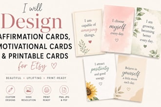 design affirmation cards, motivational cards and printable cards for esty