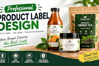 design product label, bottle label and pouch packaging