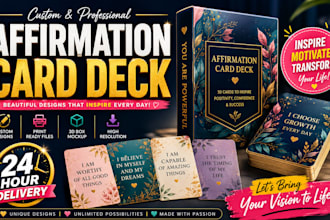 printable affirmation cards, oracle deck, custom motivational 3d box mockups