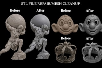 repair stl files, fix mesh errors, do 3d scan cleanup, stl model for 3d printing