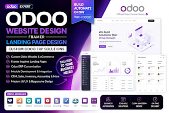 develop odoo website design framer landing page website design, custom odoo erp